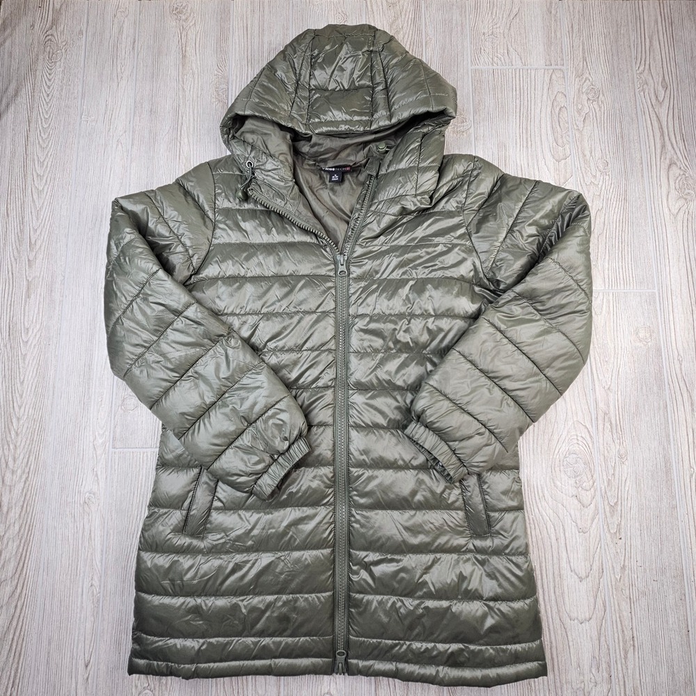 SwissTech Womens Olive Green‎ Quilted Puffer Jacket Hooded Parka Size M 8-10